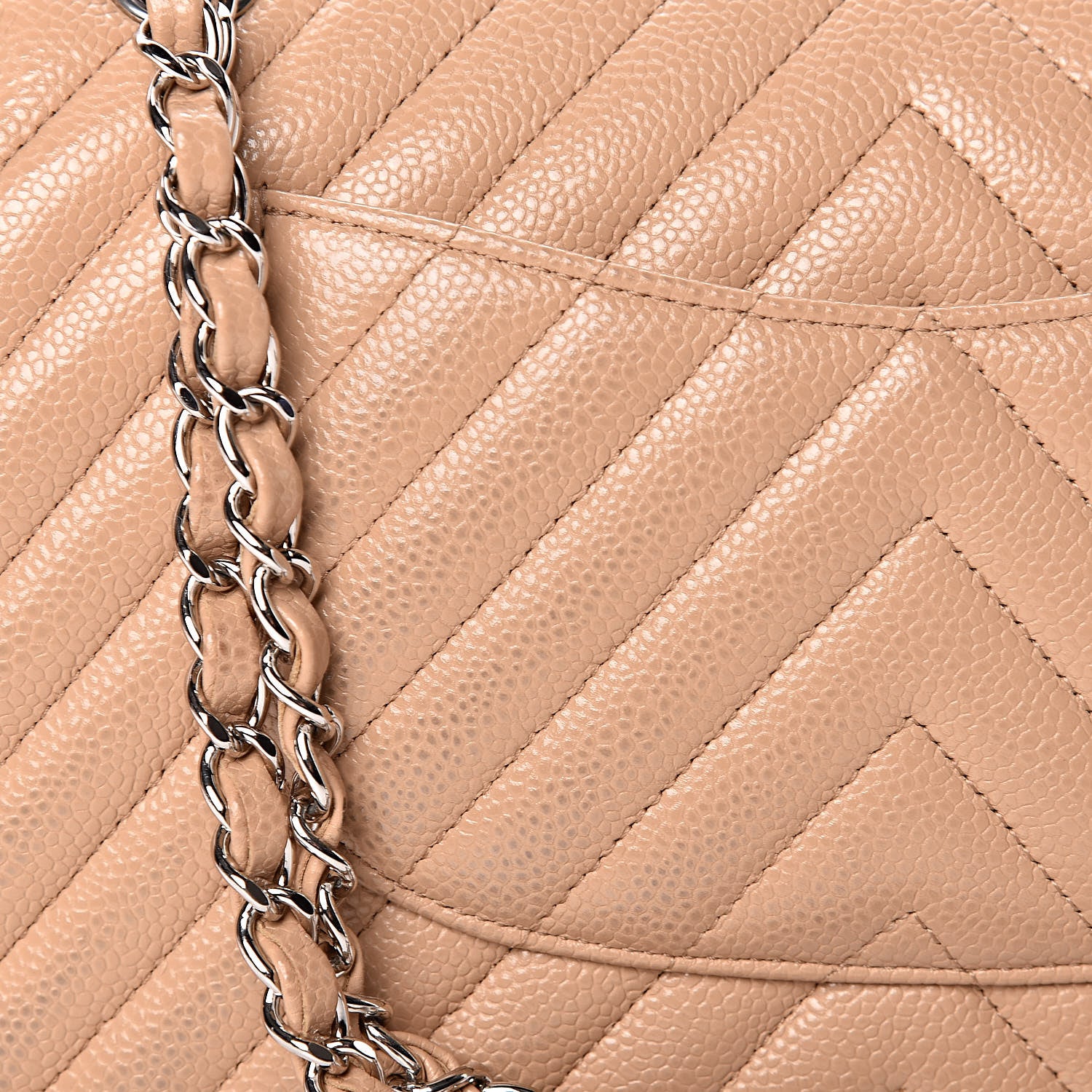 Chanel Caviar Chevron Quilted Medium Double Flap Beige 12 of 13