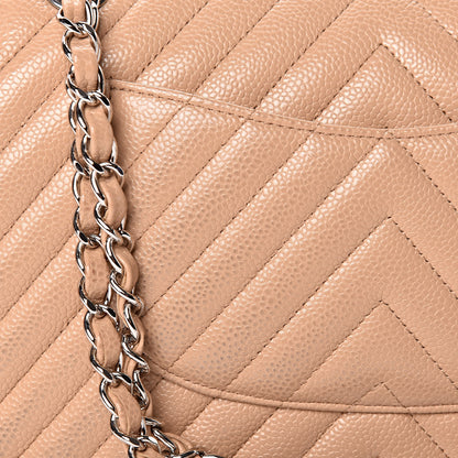 Chanel Caviar Chevron Quilted Medium Double Flap Beige 12 of 13