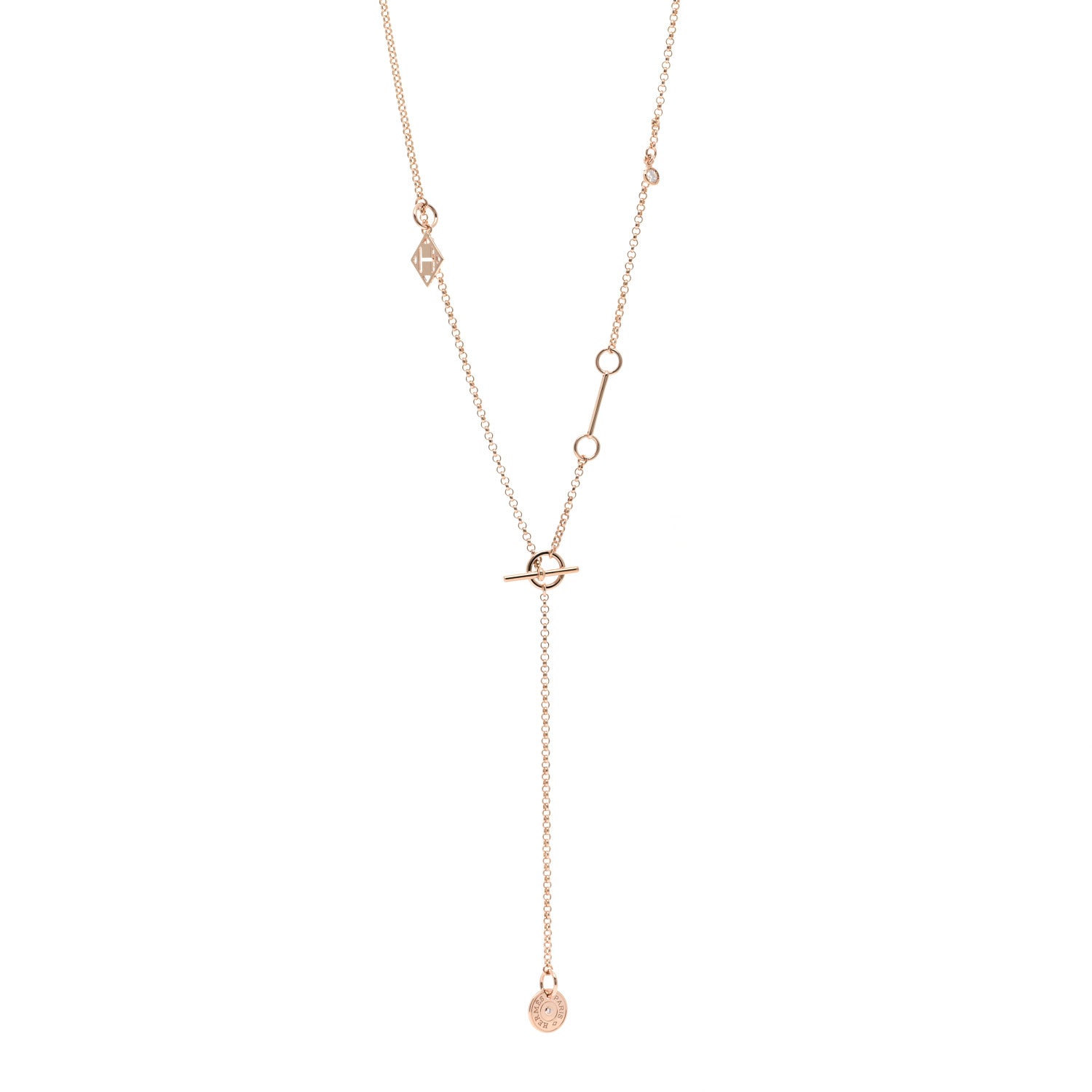 Hermes 18K Rose Gold Diamond Gambade Necklace 1 of 4