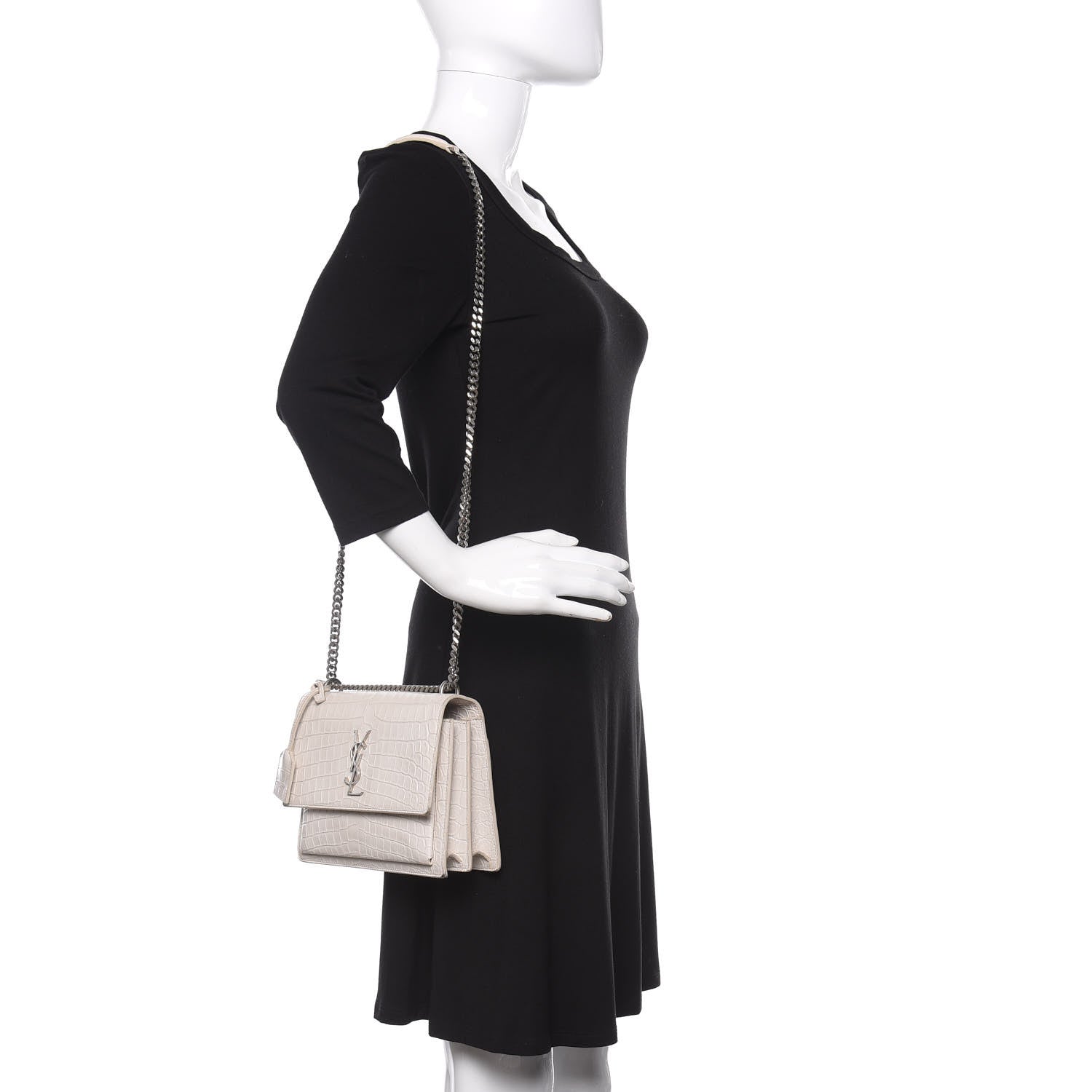 Saint Laurent Calfskin Crocodile Embossed Medium Monogram Sunset Blanc Vintage 2 of 13