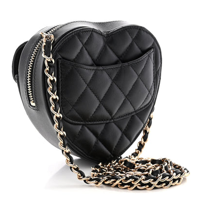 Chanel Lambskin Quilted CC In Love Heart Clutch With Chain Black 3 of 11
