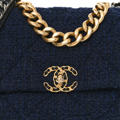 Chanel Tweed Quilted Large Chanel 19 Flap Navy Blue 8 of 10
