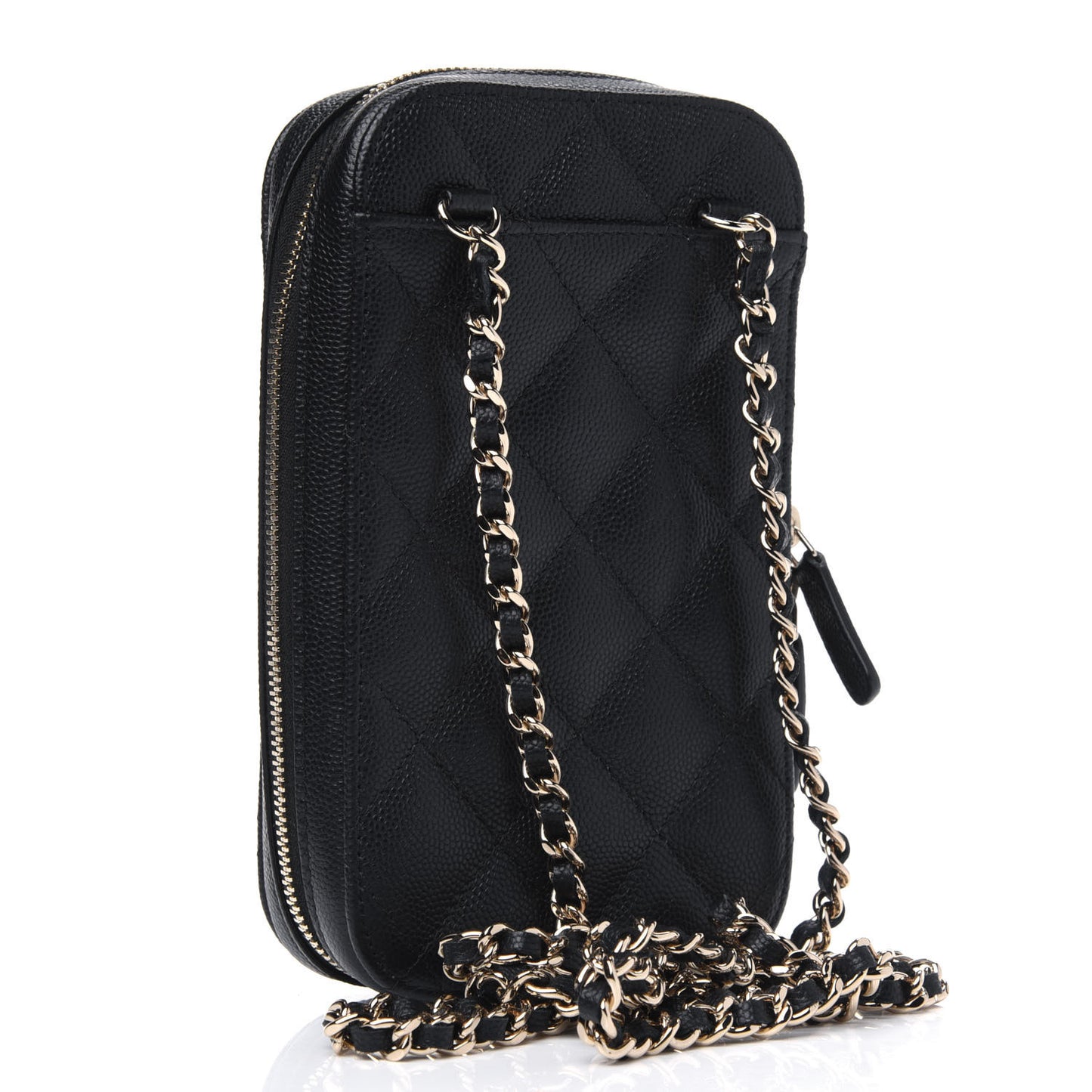 Caviar Quilted Zip Phone Case Black