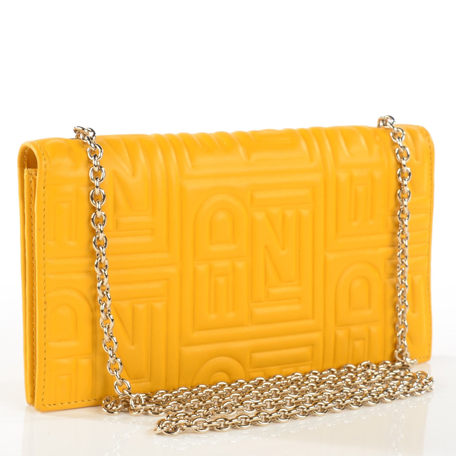 Fendi Nappa Logo Embossed Long Wallet On Chain Lemon Giallo 3 of 8