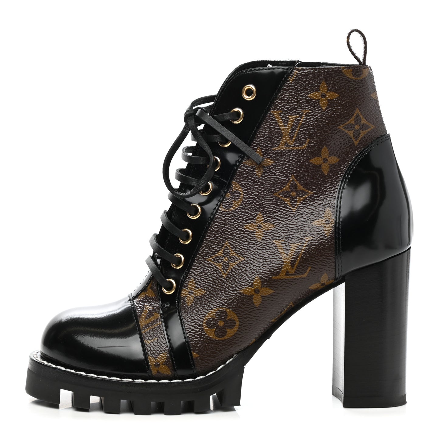 Patent Calfskin Monogram Star Trail Ankle Boots 38.5 Black
