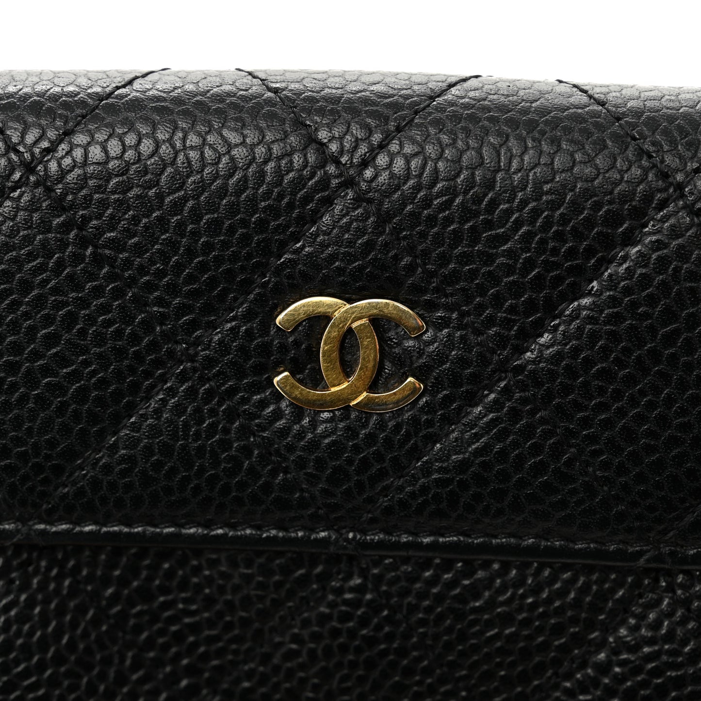 Caviar Quilted Compact French Flap Wallet Black