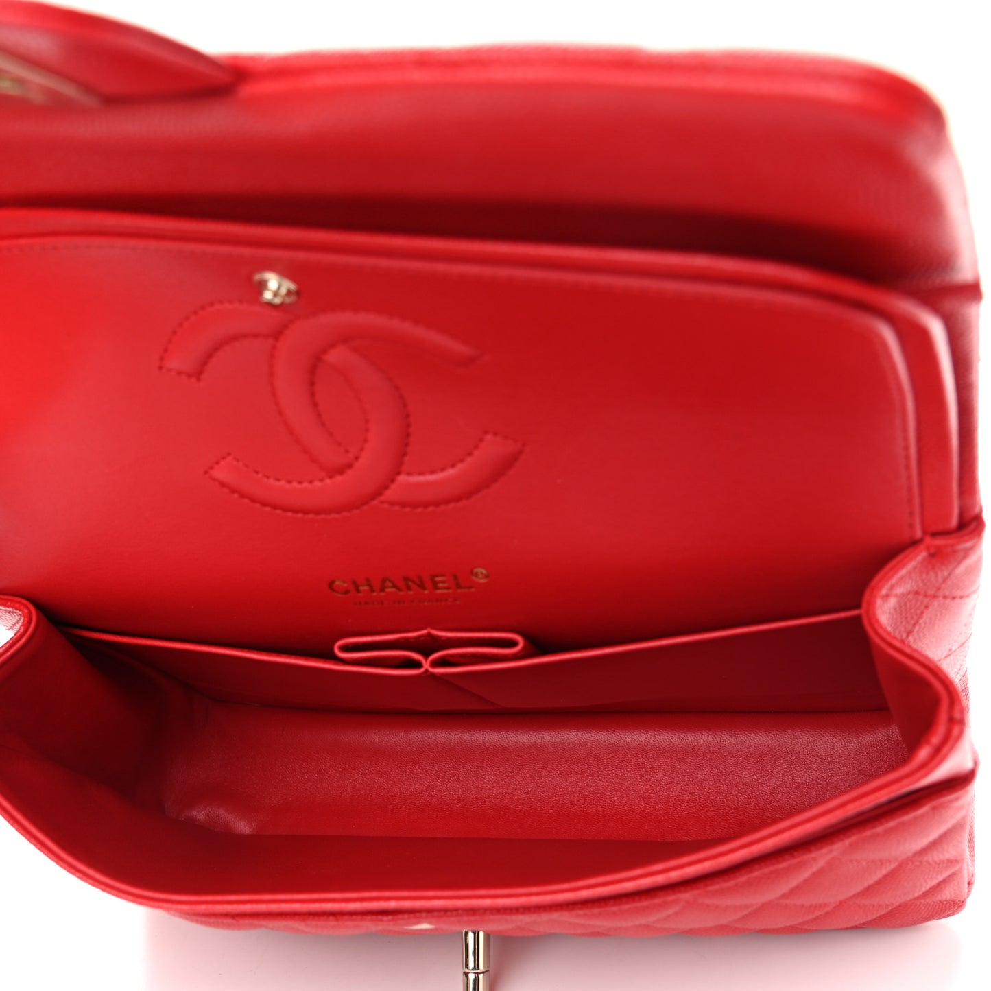 Caviar Quilted Medium Double Flap Red