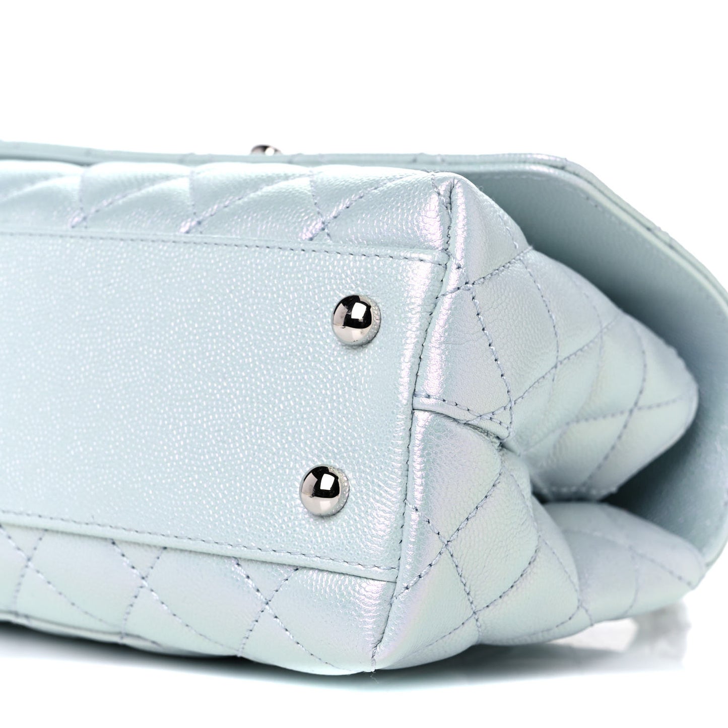 Iridescent Caviar Quilted Mini Coco Handle Flap Light Blue
