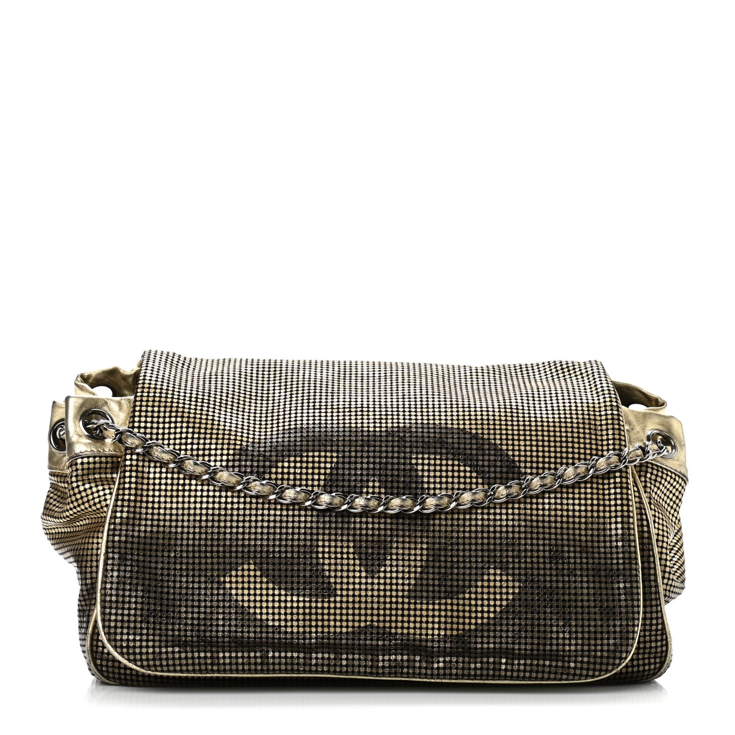 Metallic Lambskin Perforated Hollywood Accordion Flap Bag Gold