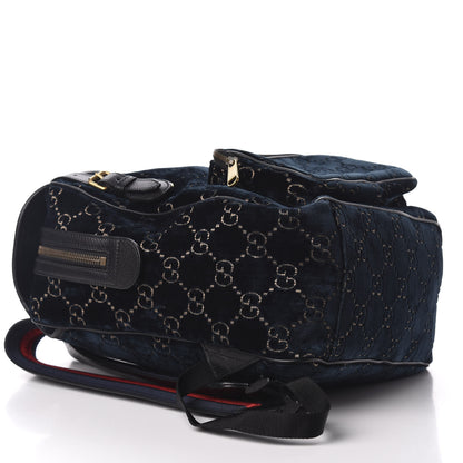 Gucci Velvet GG Monogram Textured Calfskin Web Small Double Buckle Backpack Blue Beige Black 3 of 9