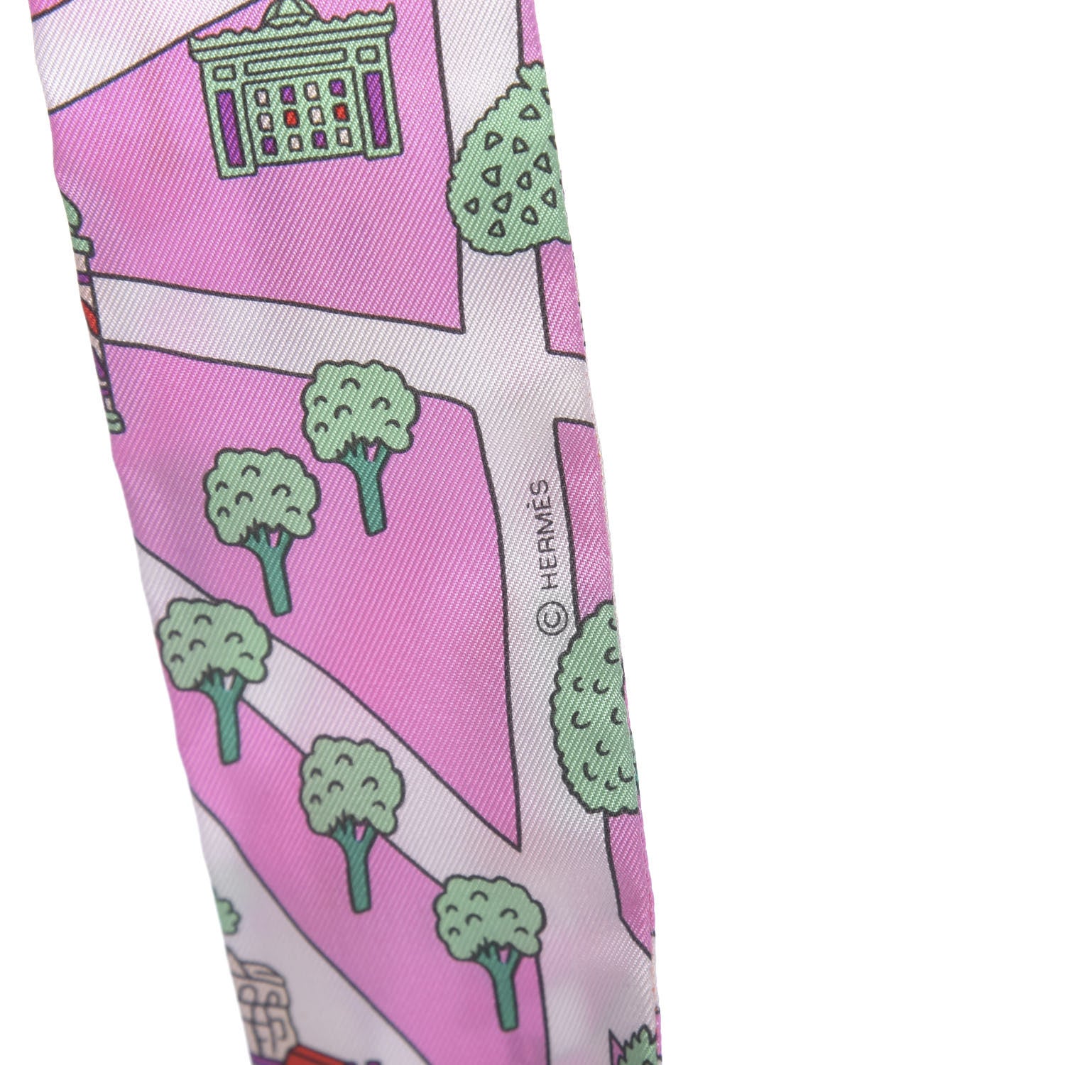 Hermes Silk Les Nouveaux Amoureux de Paris Twilly Rose Buvard White Vert 3 of 4