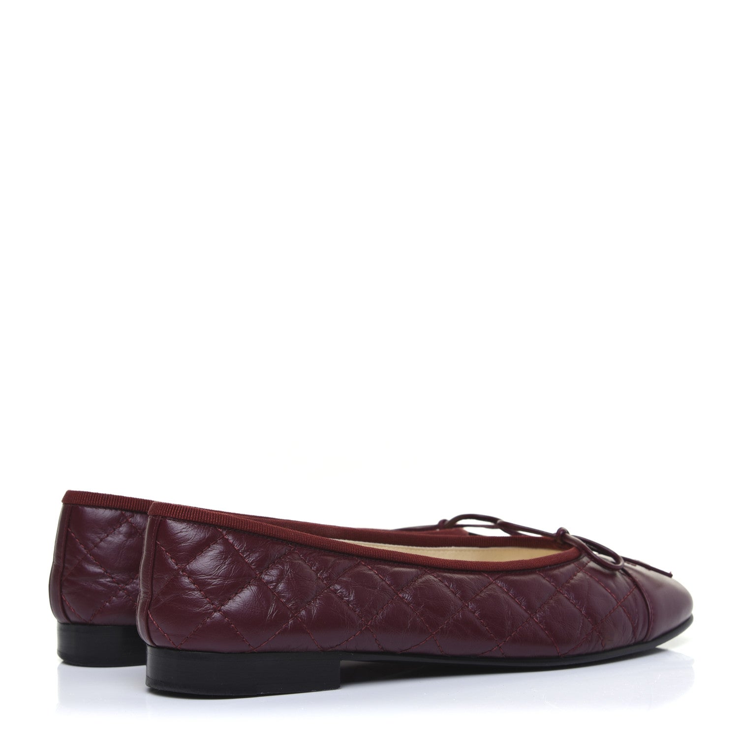 Chanel Tumbled Calfskin Quilted Cap Toe Ballerina Flats 37 Burgundy 4 of 14