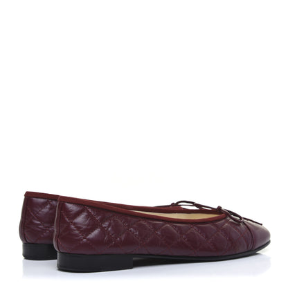 Chanel Tumbled Calfskin Quilted Cap Toe Ballerina Flats 37 Burgundy 4 of 14