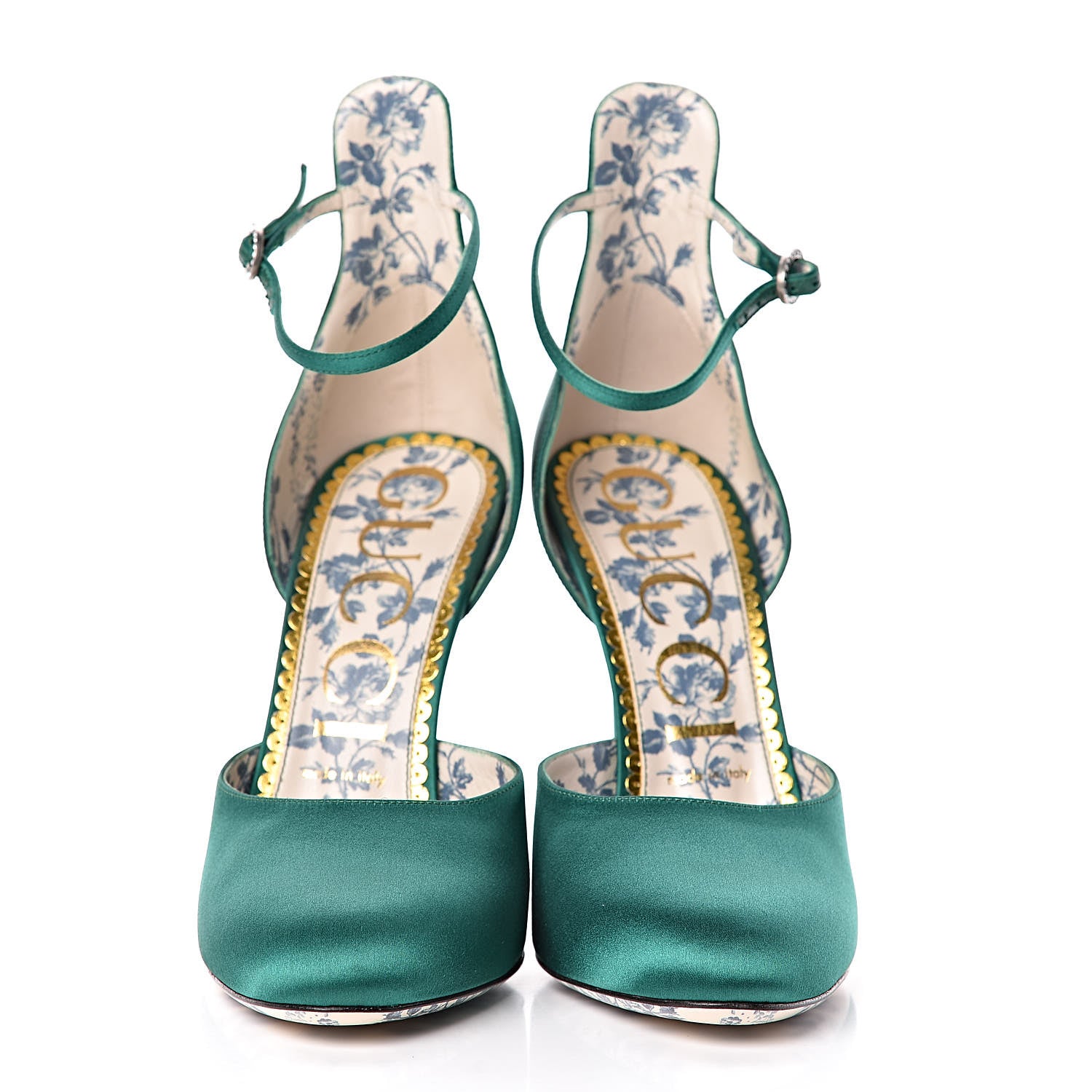 Gucci Satin Daisy Ankle Strap d'Orsay 105 Pumps 40 Emerald Green 2 of 8