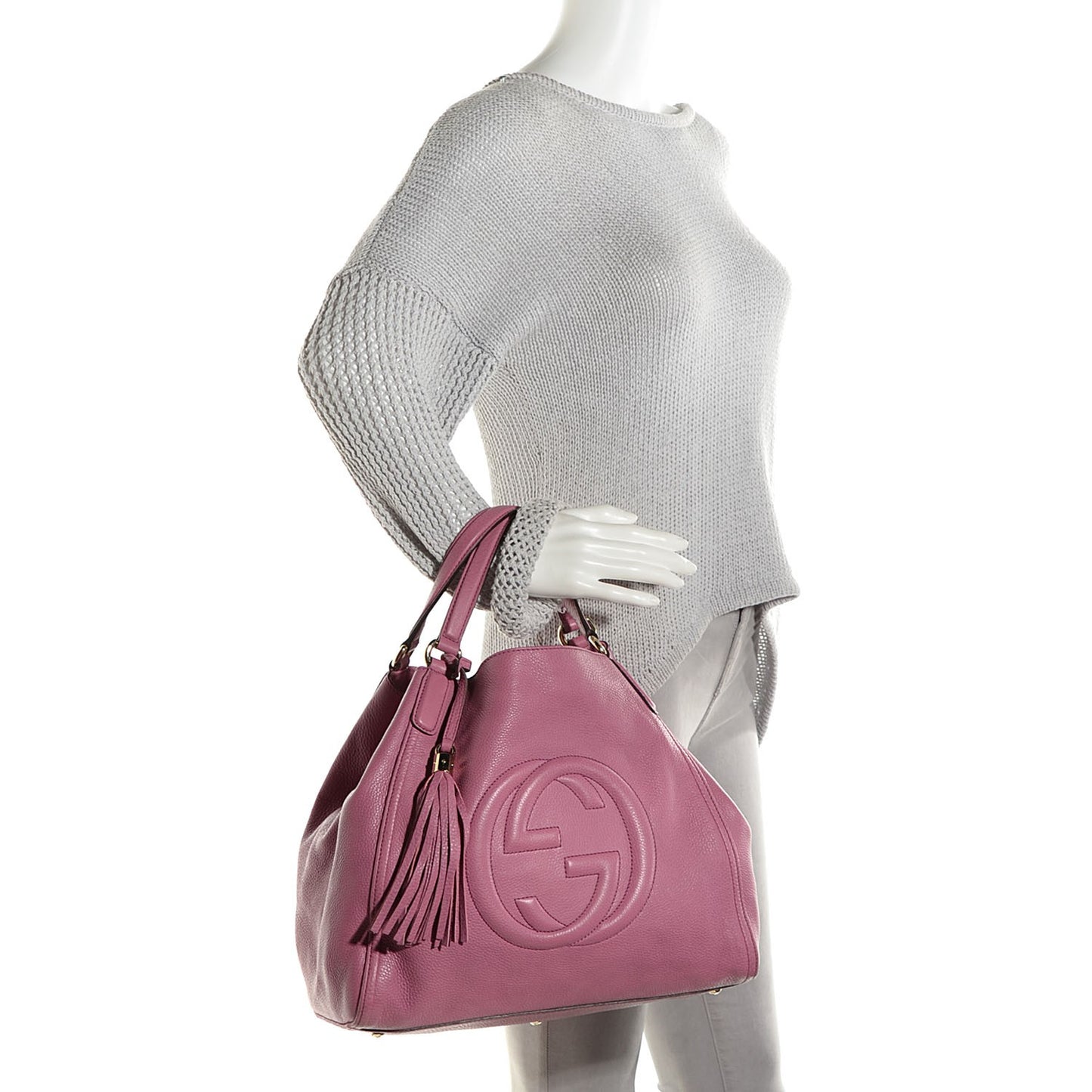 Pebbled Calfskin Medium Soho Shoulder Bag Fresia Rose