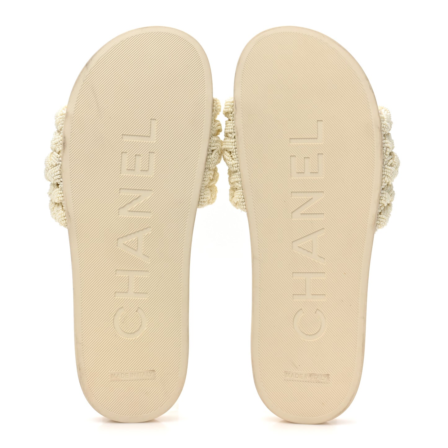 Lambskin Pearl Beaded Woven Slides 40 Beige