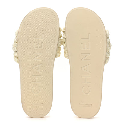 Chanel Lambskin Pearl Beaded Woven Slides 40 Beige 5 of 9