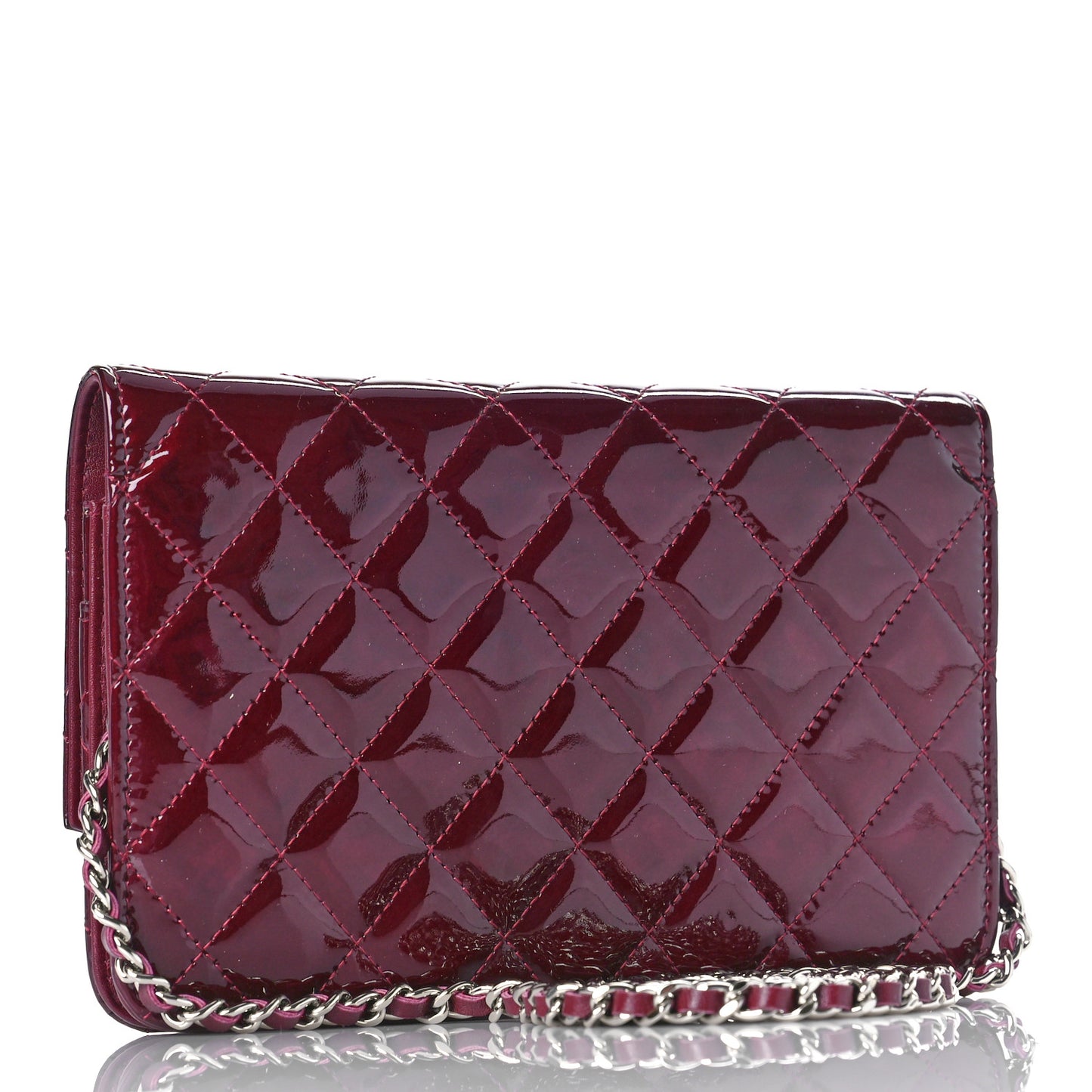 Patent Quilted Brilliant Wallet On Chain WOC Red