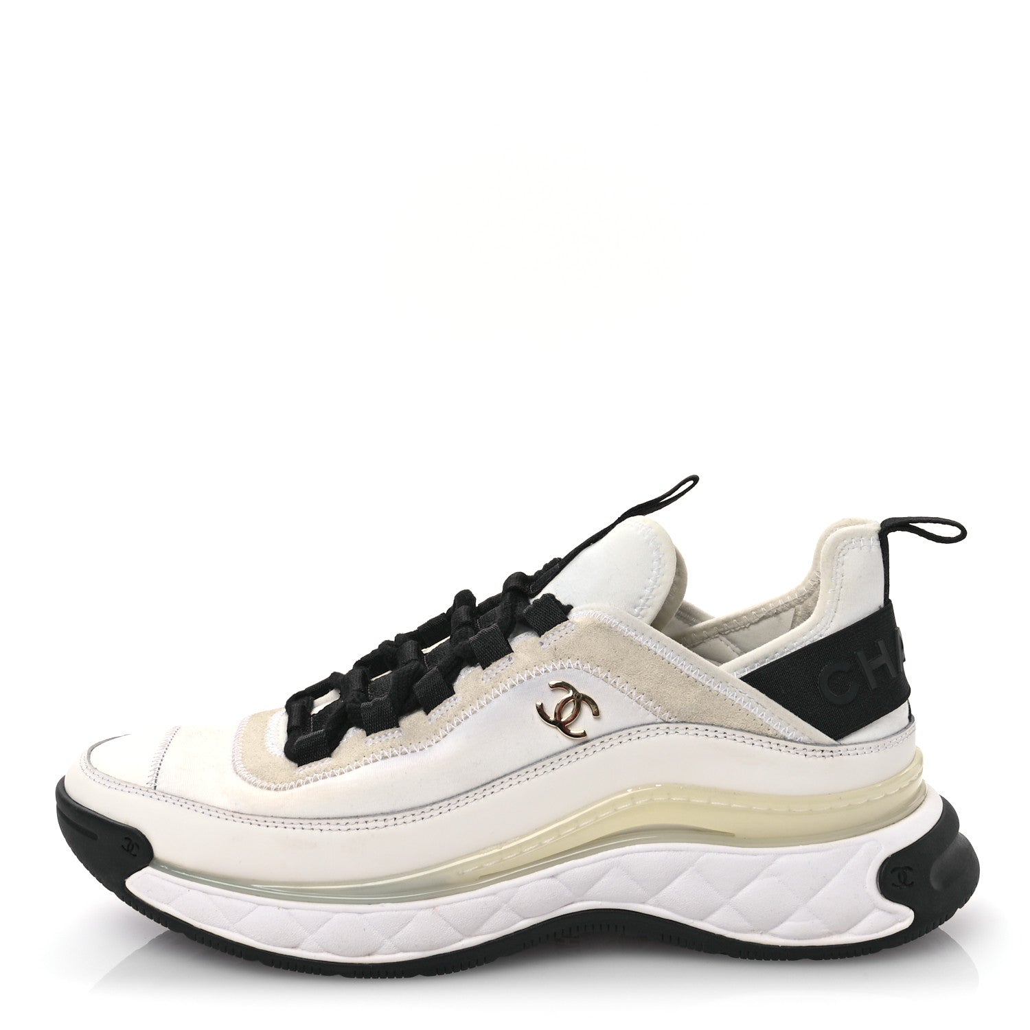 Chanel Velvet Calfskin Mixed Fibers CC Sneakers 39 Ivory Black 1 of 8