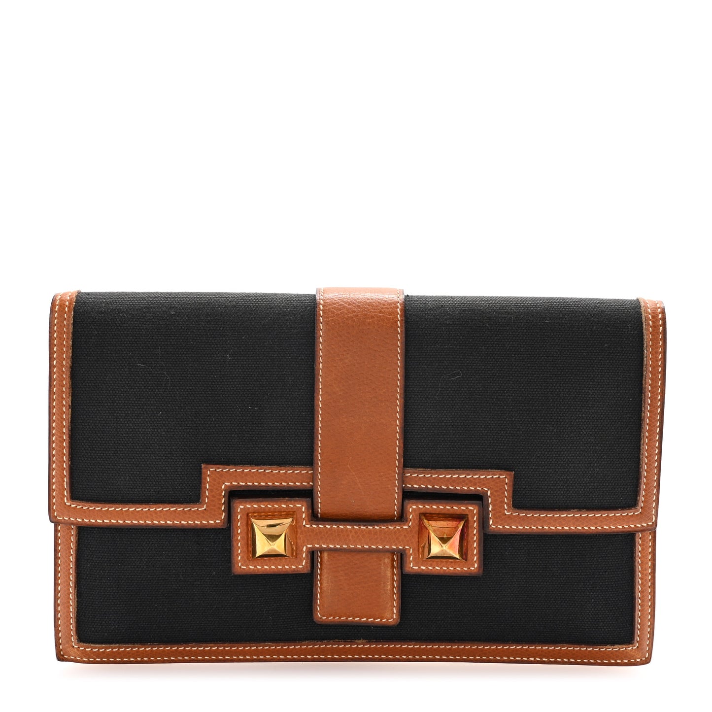 Canvas Courchevel Medor Clutch Gold Brown