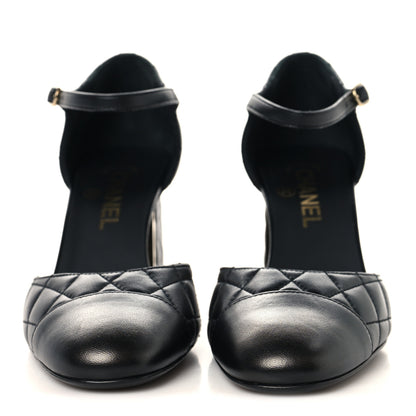 Chanel Lambskin Quilted Cap Toe Mary Jane Pumps 37.5 Black 3 of 10