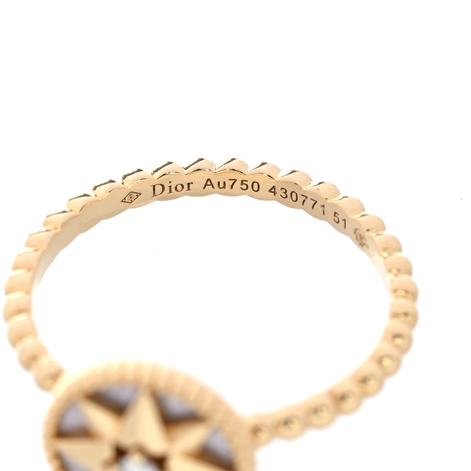 Christian Dior 18K Yellow Gold Diamond Mother of Pearl Rose Des Vents Ring 50 5.5 5 of 6