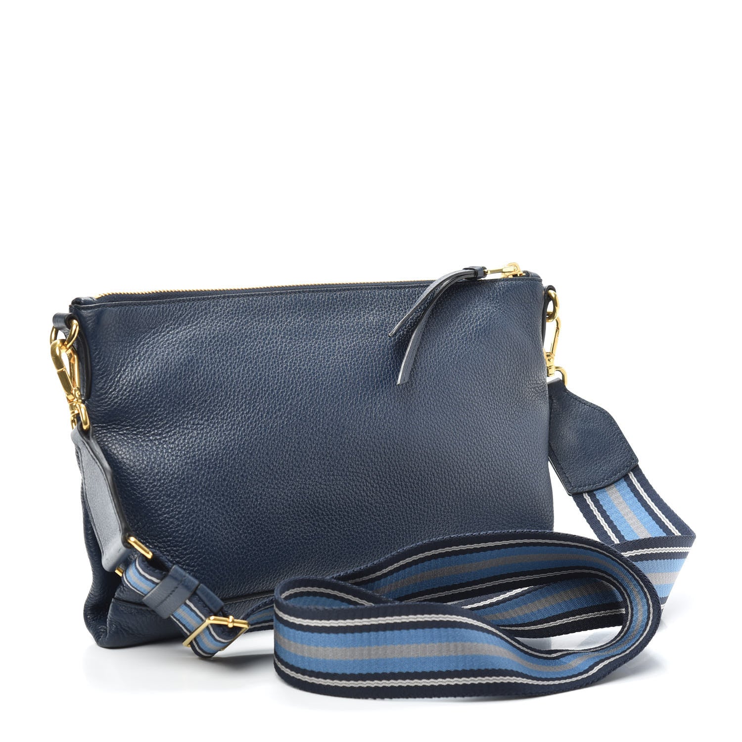 Prada Vitello Daino Zippered Shoulder Bag Blue 3 of 9