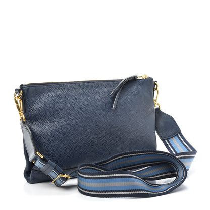 Prada Vitello Daino Zippered Shoulder Bag Blue 3 of 9