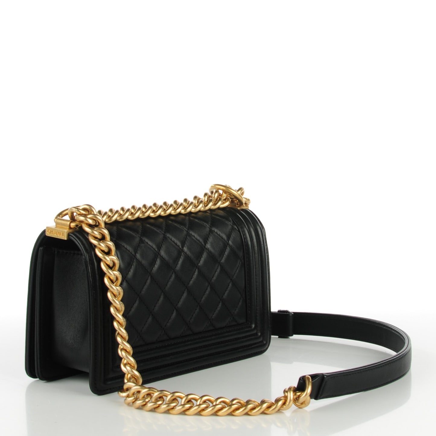 Lambskin Quilted Small Boy Flap Black