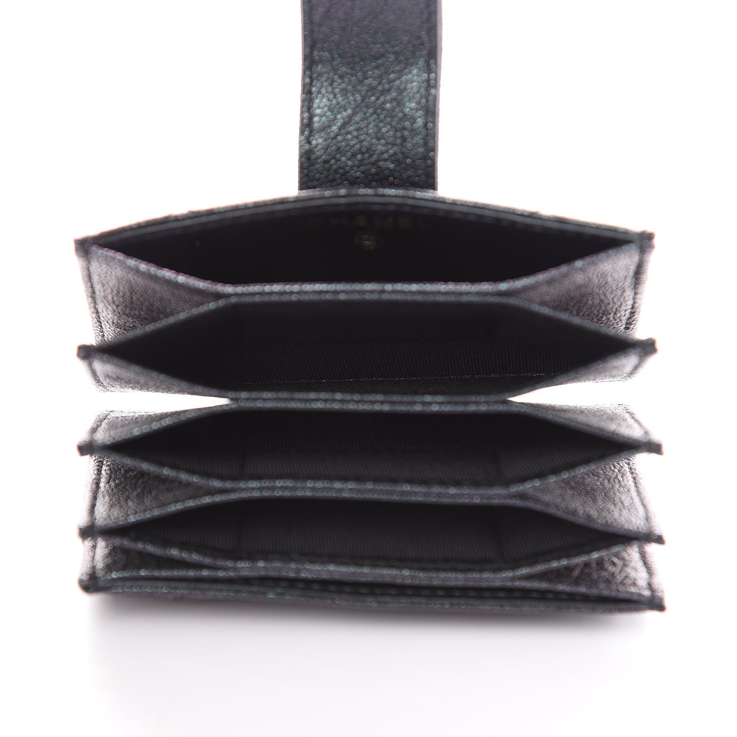 Iridescent Caviar Quilted Gusseted Card Holder Black
