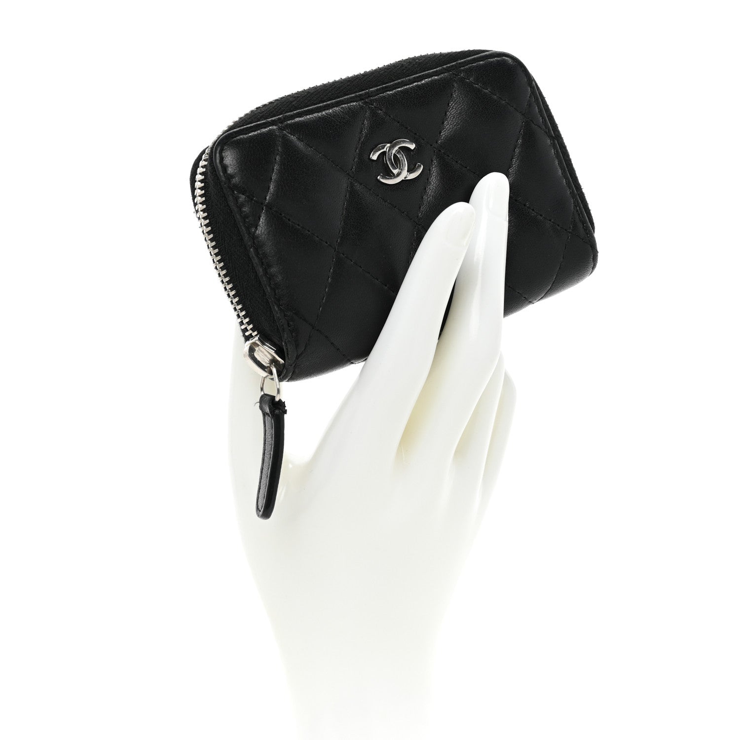 Chanel Lambskin Quilted Zip Coin Purse Black 2 of 14