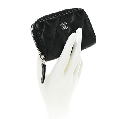 Chanel Lambskin Quilted Zip Coin Purse Black 2 of 14