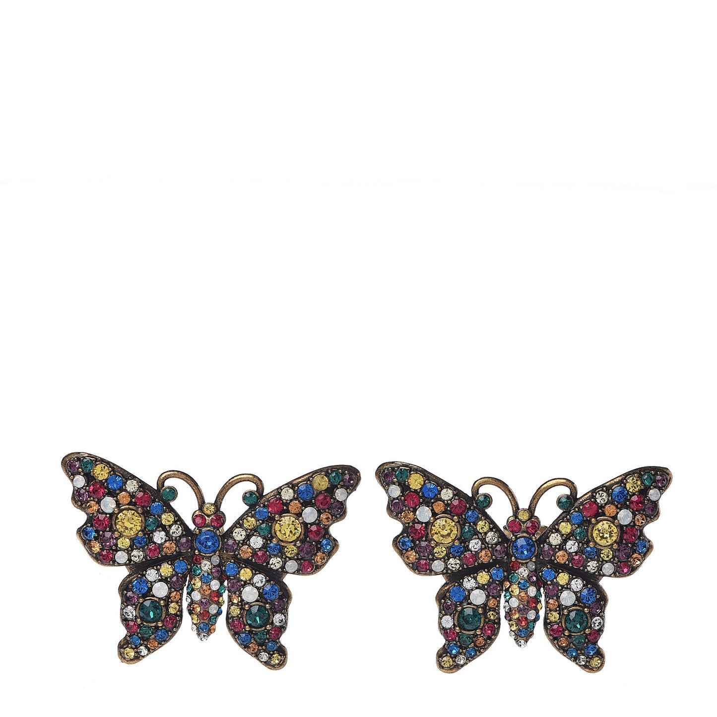 Metal Crystal Butterfly Stud Earrings Aged Gold Multicolor