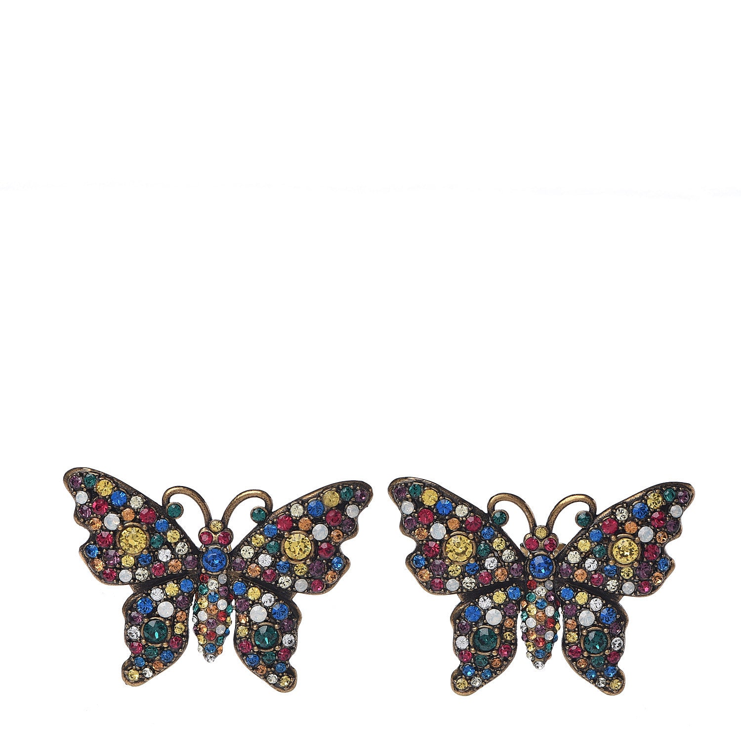 Gucci Metal Crystal Butterfly Stud Earrings Aged Gold Multicolor 1 of 3