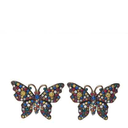 Gucci Metal Crystal Butterfly Stud Earrings Aged Gold Multicolor 1 of 3