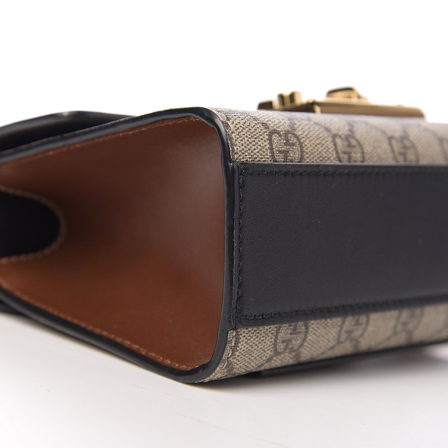 GG Supreme Monogram Calfskin Small Padlock Shoulder Bag Beige Black Cuir