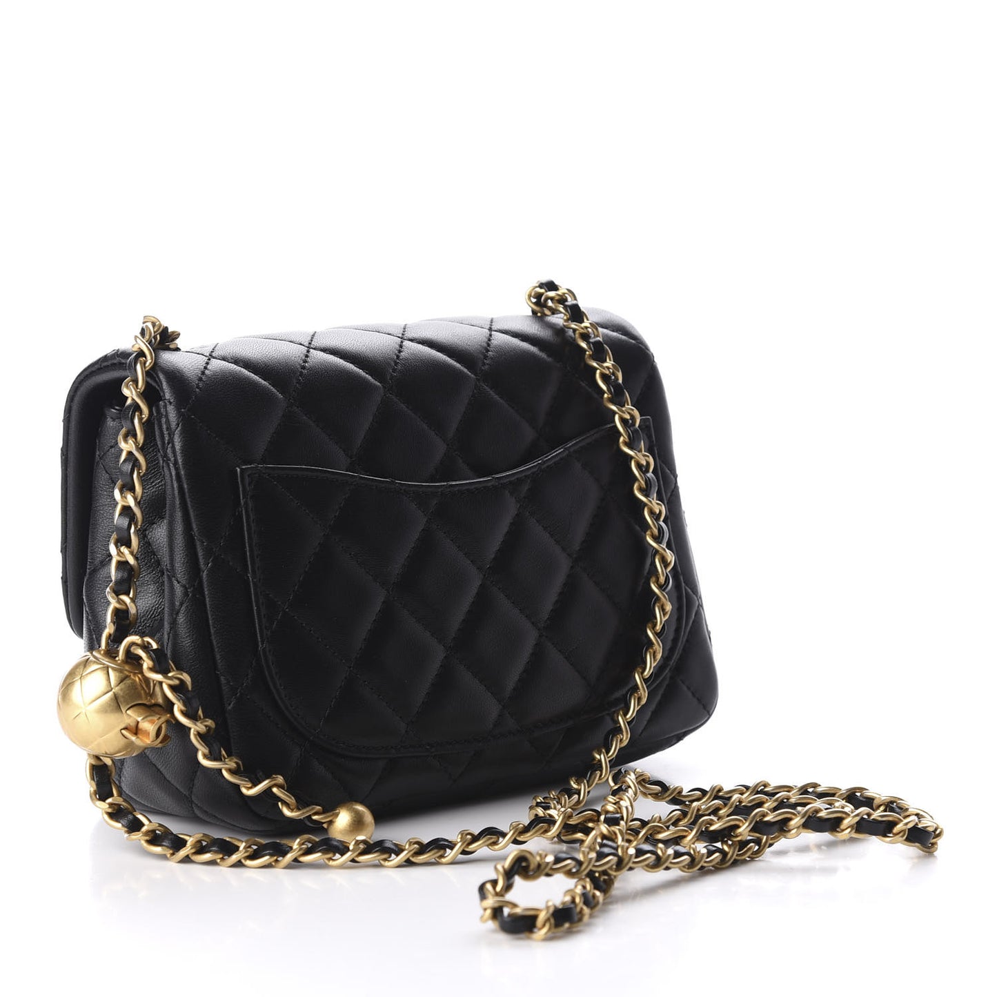 Lambskin Quilted Mini Pearl Crush Flap Black