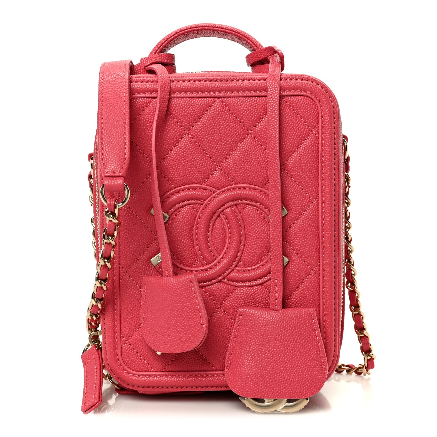 Chanel Caviar Quilted CC North South Filigree Vanity Case Pink 1 of 11
