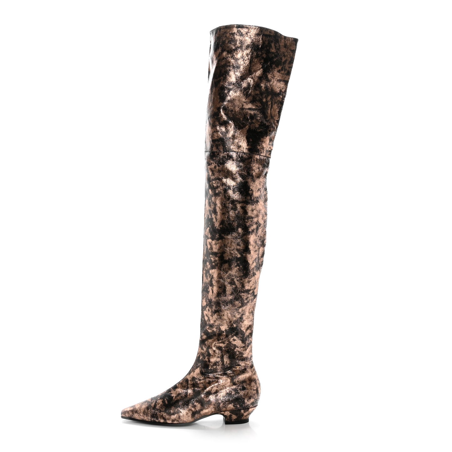 Metallic Lambskin Over the Knee Boots 37.5 Gold Black