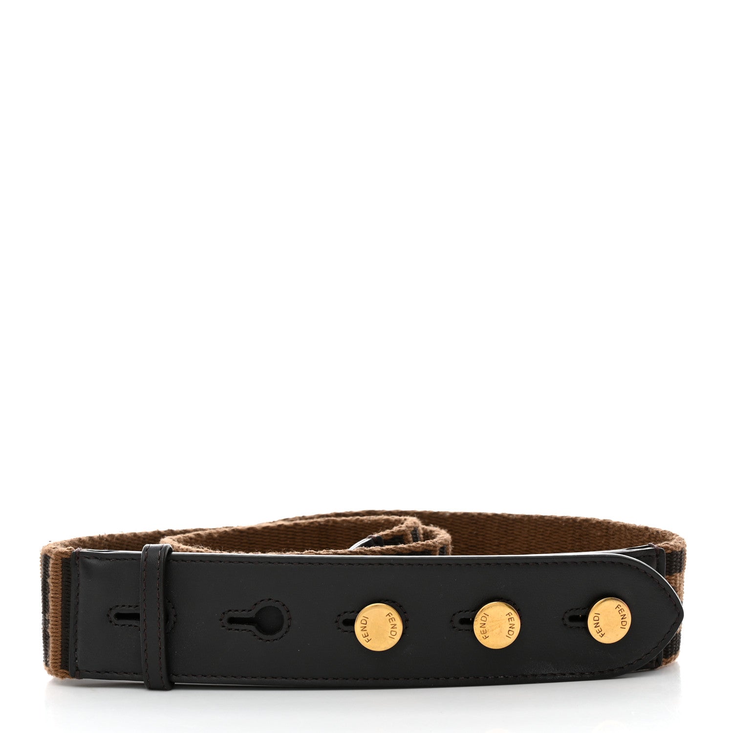 Fendi Ribbon Vitello Century FF 1974 Flat Studded Strap You Fango Marrone Ebano 2 of 5
