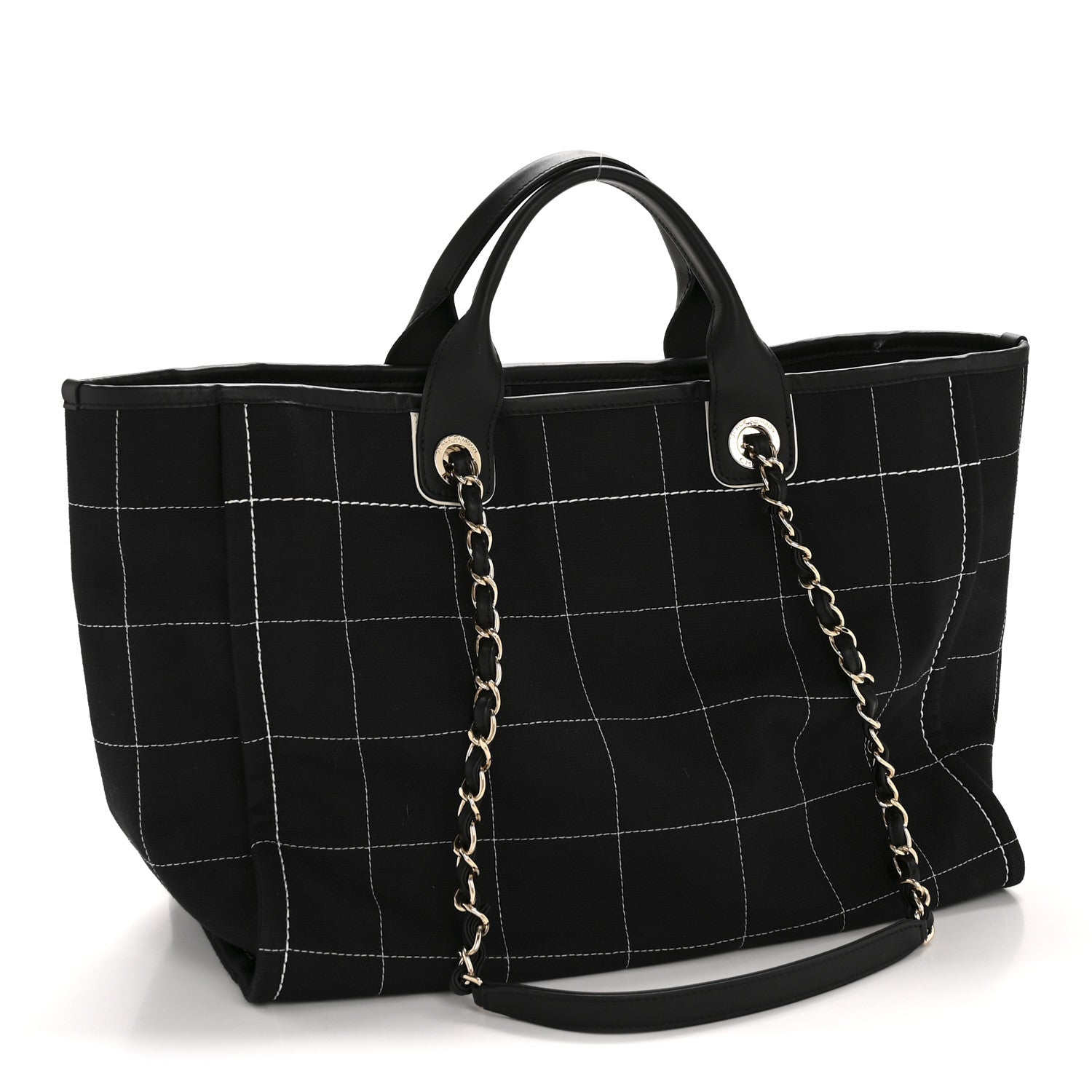 Chanel Cotton Medium Deauville Tote Black White 4 of 13
