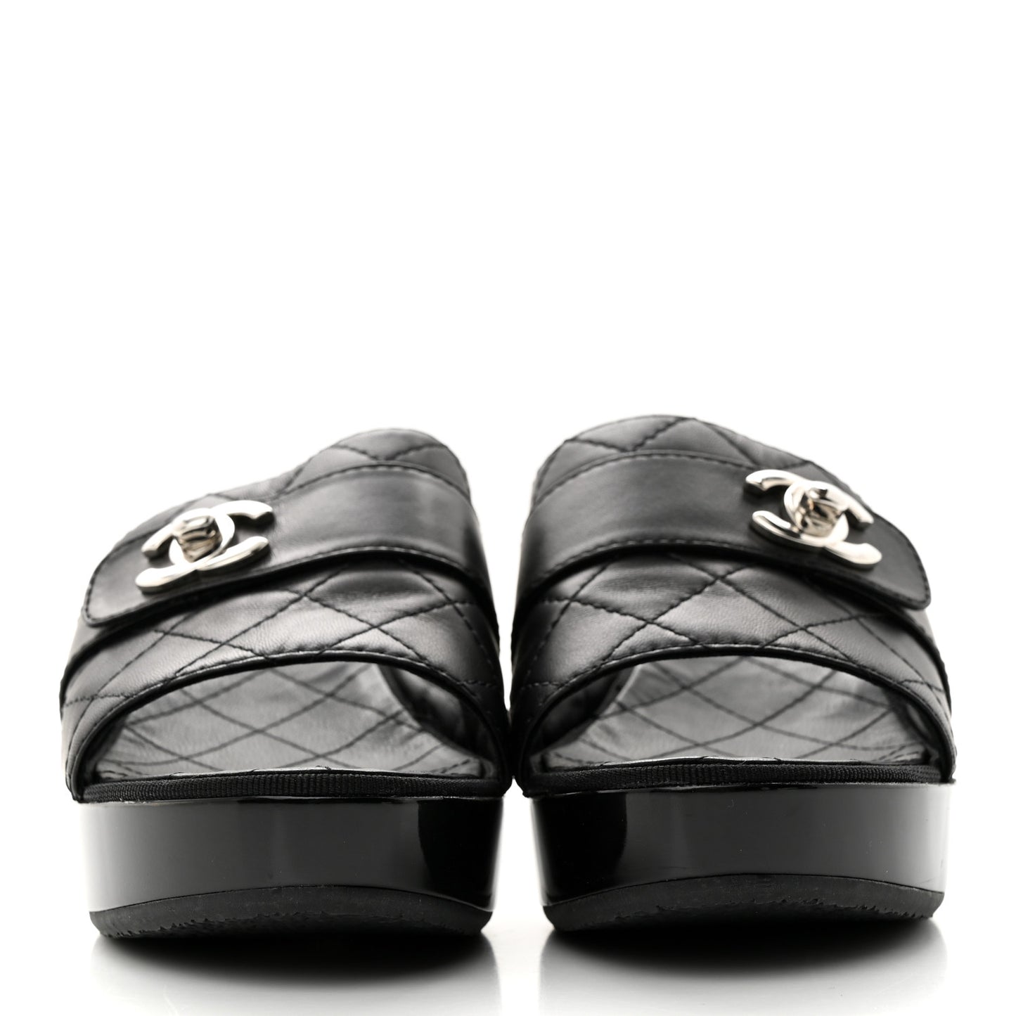 Lambskin Quilted CC Mules Sandals 39 Black