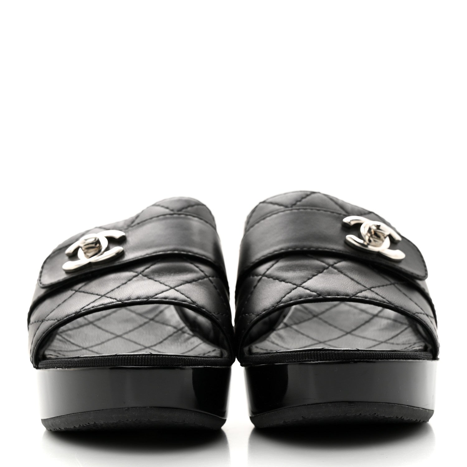Chanel Lambskin Quilted CC Mules Sandals 39 Black 2 of 9