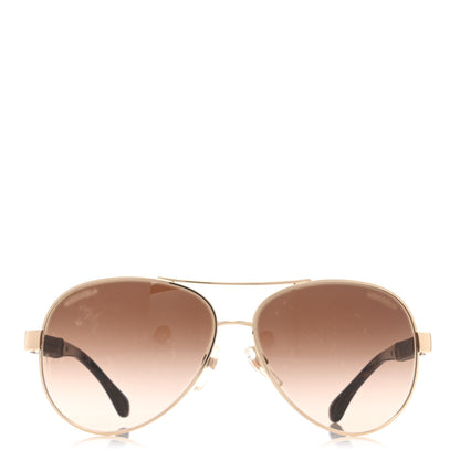 Chanel Lambskin Quilted CC Aviator Sunglasses 4195-Q Brown Gold 2 of 7