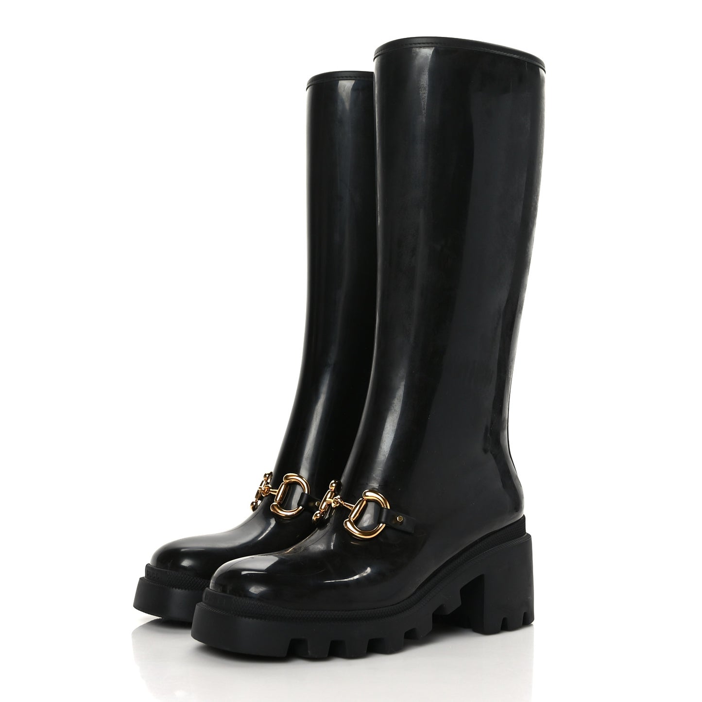 Rubber Horsebit Knee High Boots 37 Black