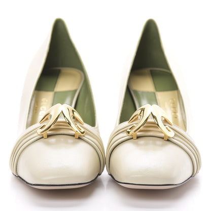 Gucci Malaga Kid Half Moon GG Square Toe Pumps 40.5 Vintage White 2 of 9
