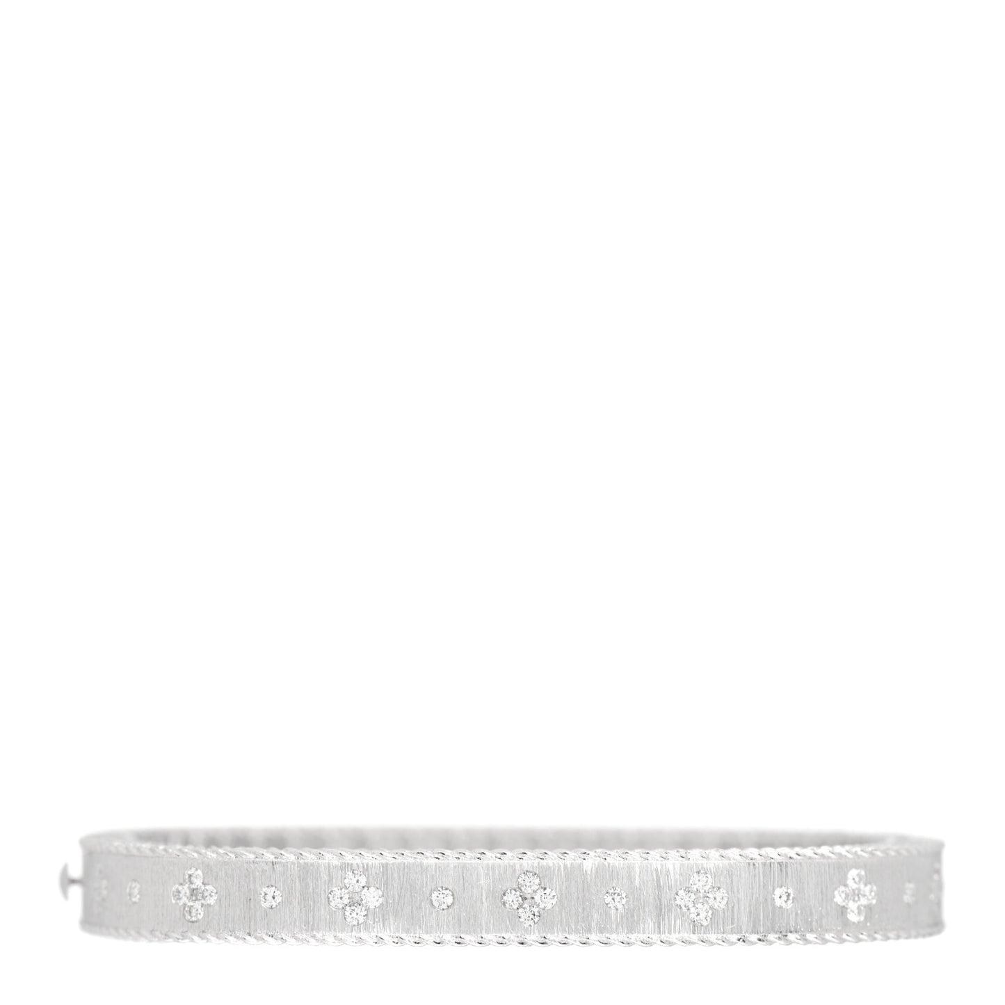 18K White Gold Diamond Princess Satin Fleur De Lis Bangle Bracelet
