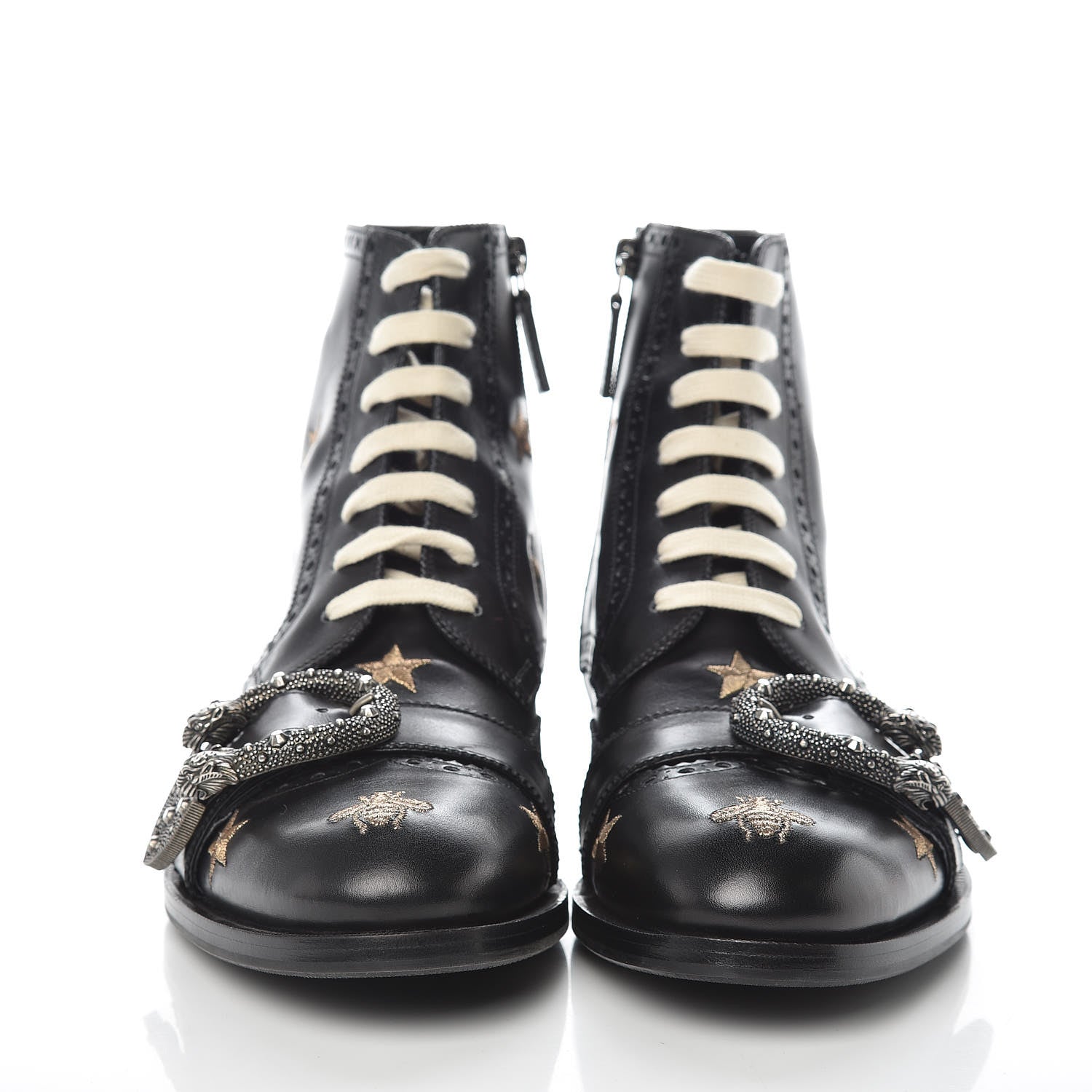 Gucci Calfskin Bee Star Embroidered Mens Queercore Brogue Wingtip Boots 7.5 Black 2 of 9