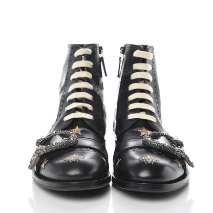 Gucci Calfskin Bee Star Embroidered Mens Queercore Brogue Wingtip Boots 7.5 Black 2 of 9