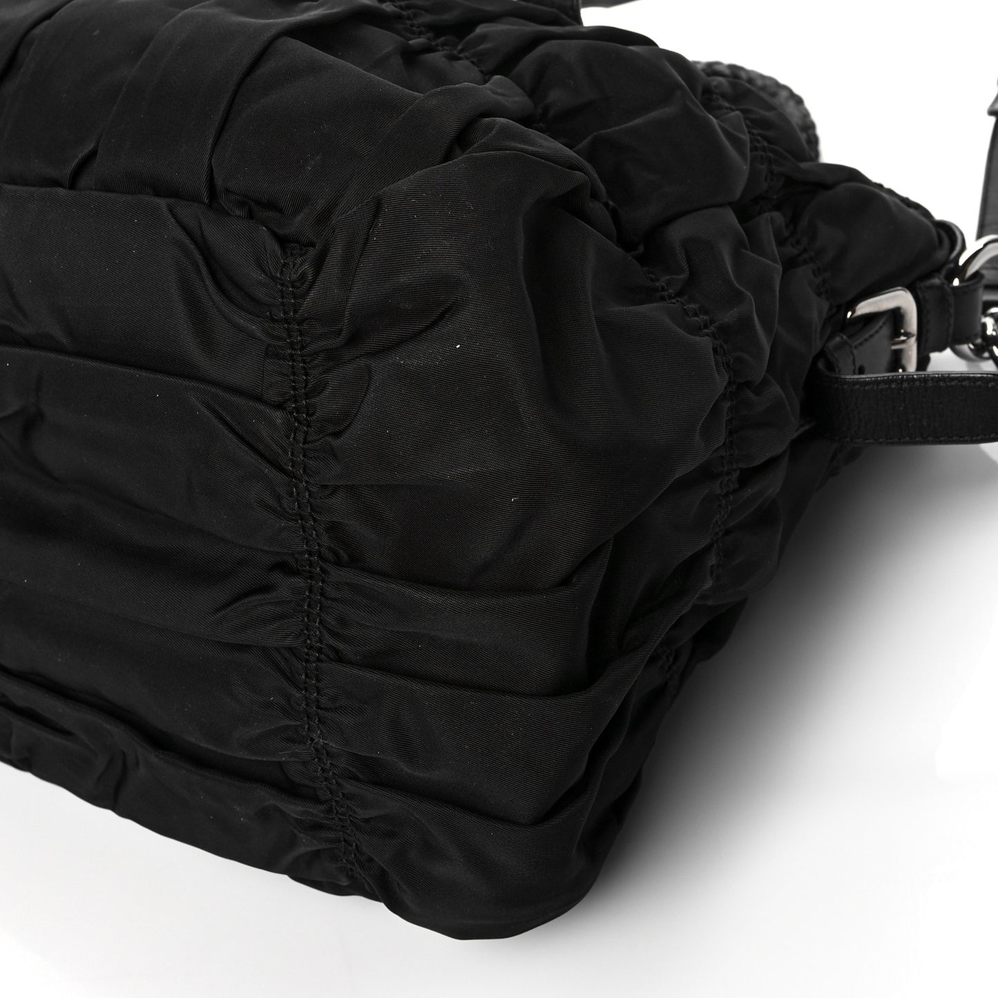 Tessuto Nylon Nappa Braided Gaufre Shopping Satchel Black